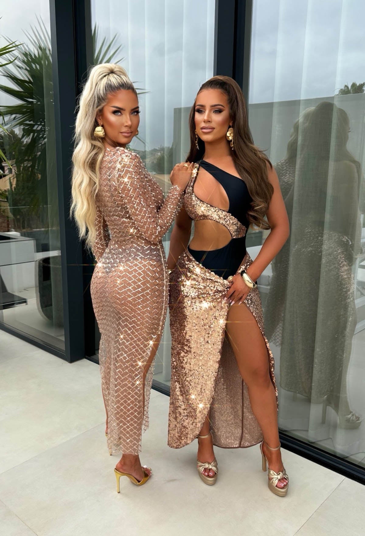 Holiday Queen Black One Shoulder Rose Gold Sequin Cut Out Swimsuit