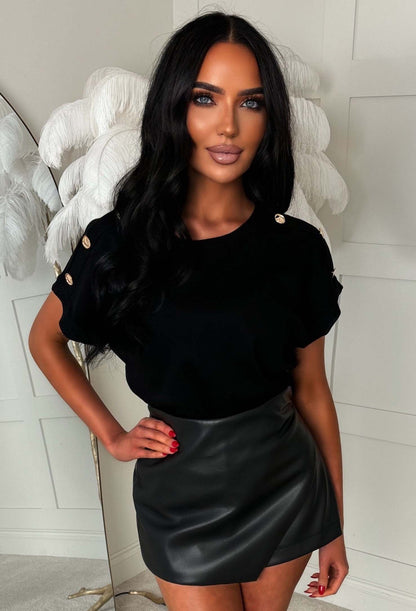 Holly Black Basic Gold Button T-shirt