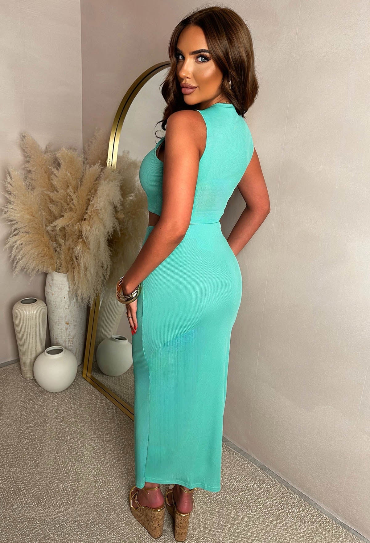 Honey Please Aqua Ribbed Vest Top