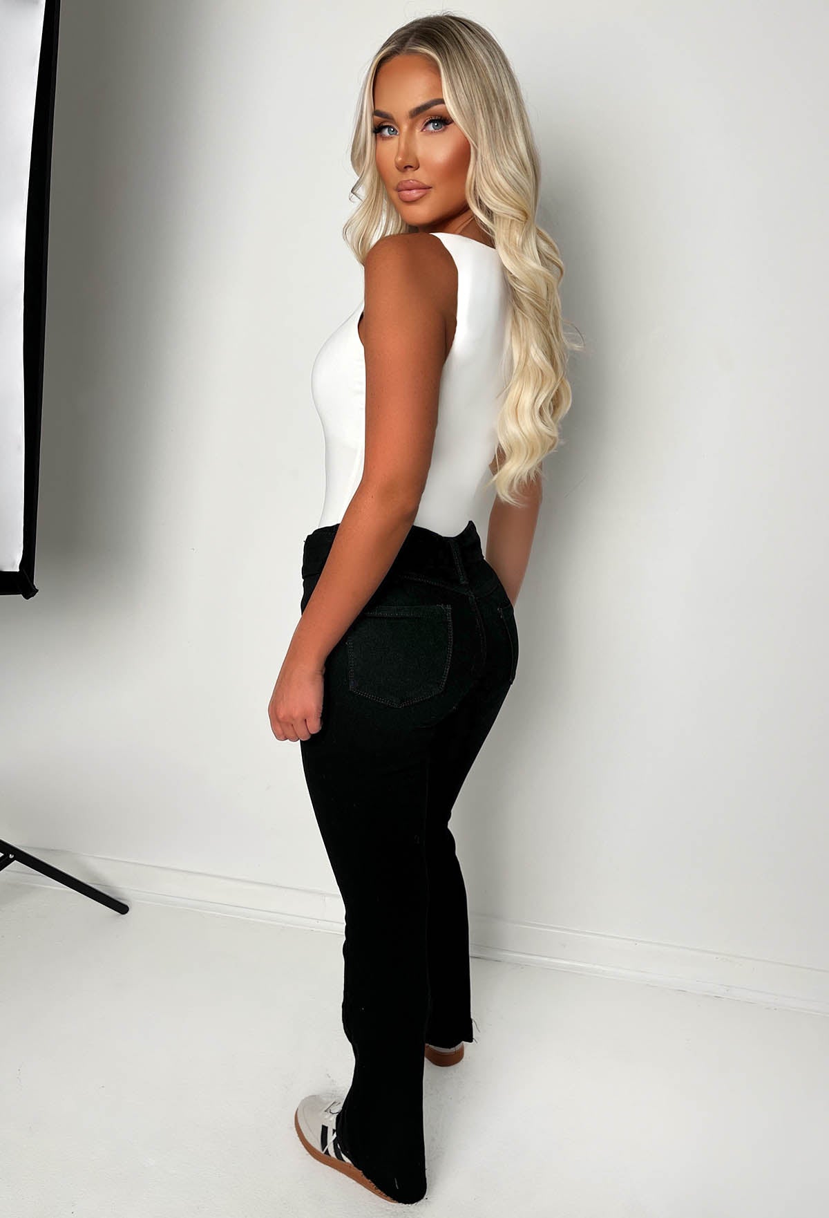Hot As Hell Black Low Rise Stretch Belted Flare Jeans