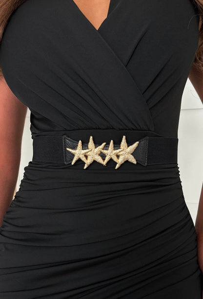 Hot Tropic Black Starfish Detail Elasticated Belt