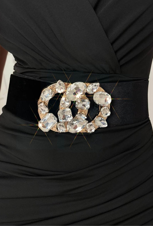 House Of Glamour Black Diamante Buckle Belt