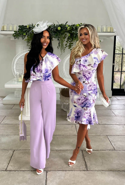 I See Fire Lilac High Waisted Wide Leg Trousers