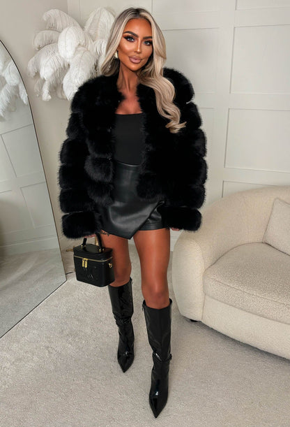 Iconic Daydream Black Faux Fur Collarless Jacket