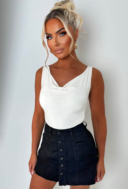I'm That Girl Black Denim Button Front Stretch Skort