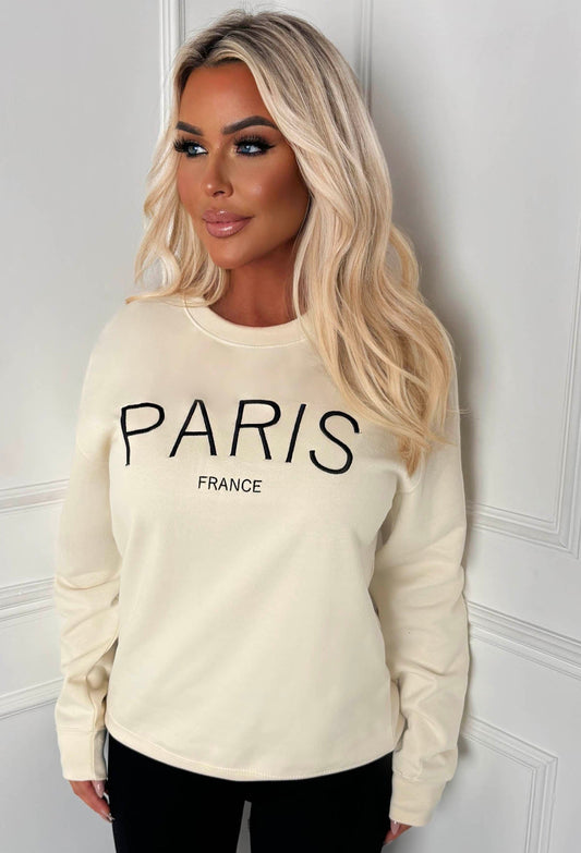 In My Era Cream Embroidered Paris Sweatshirt