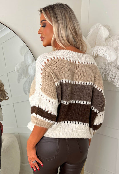 Infinite Heart Brown Multi Panelled Ultra Soft Knitted Jumper