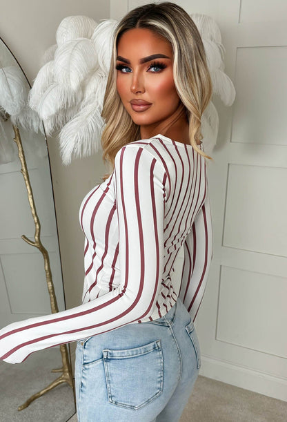 Irresistibly Yours White Striped Longsleeve Jersey Top
