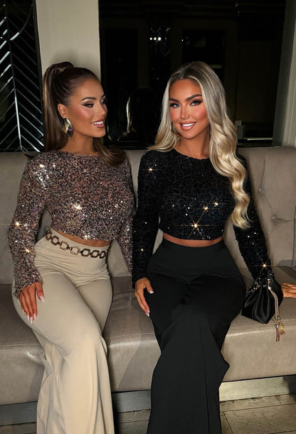 It Girl Era Rose Gold Sequin Crop Top
