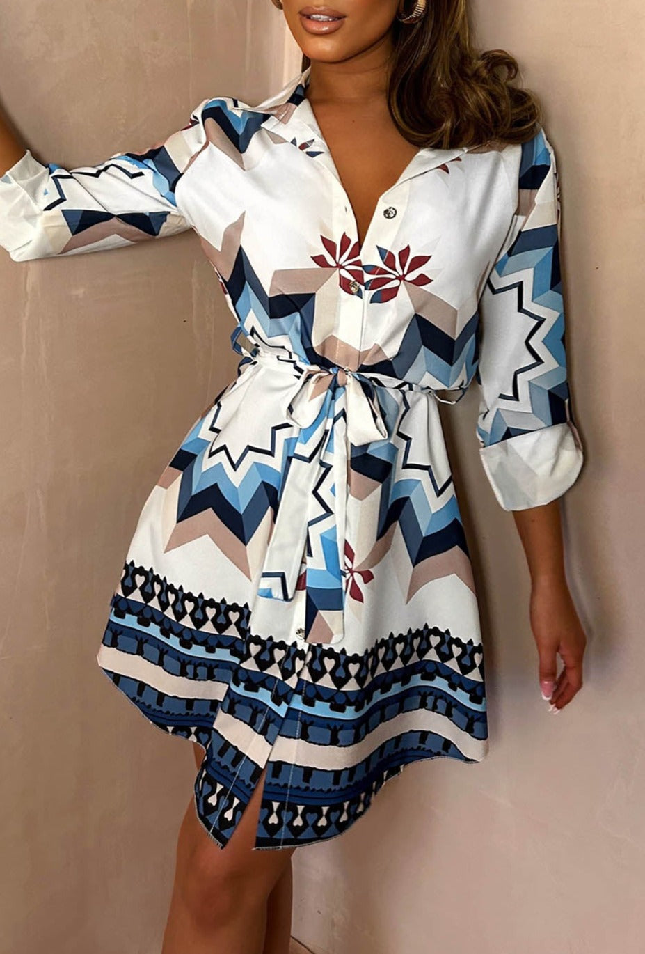 It's Iconic Blue Printed Shirt Dress