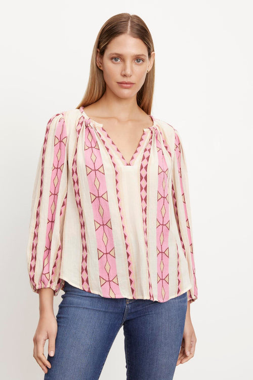 NANNI JACQUARD V-NECK BLOUSE