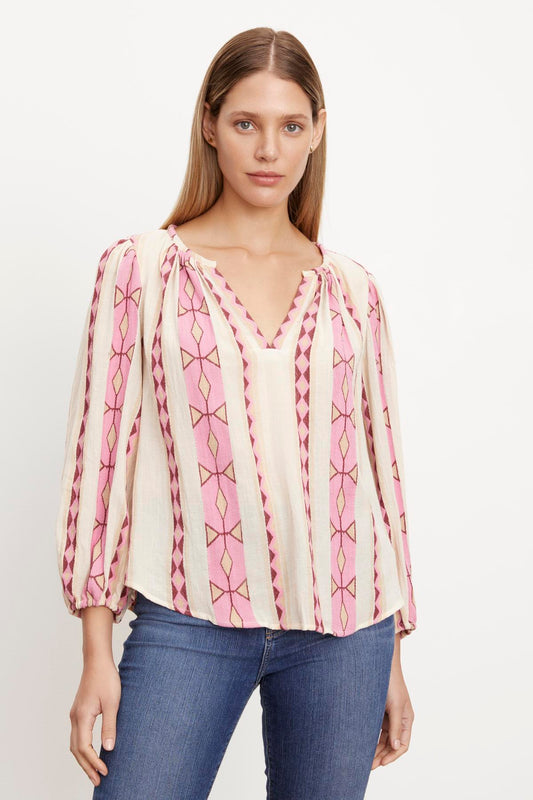 NANNI JACQUARD V-NECK BLOUSE