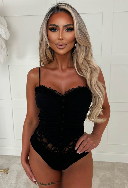 Jennie Black Lace Ruched Bodysuit