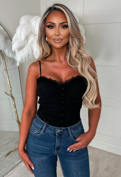 Jennie Black Lace Ruched Bodysuit