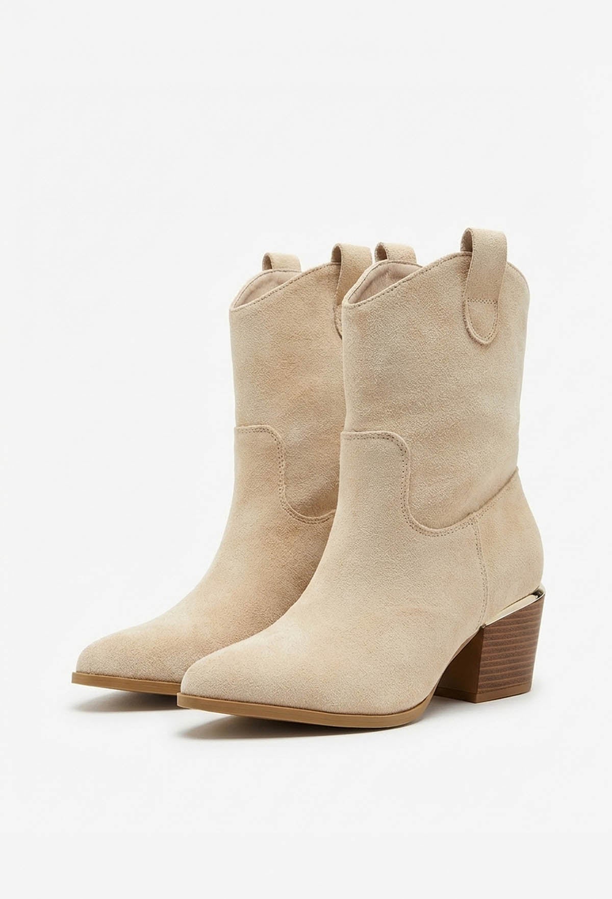 Just For Kicks Beige Faux Suede Cowboy Boots