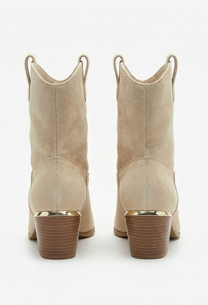 Just For Kicks Beige Faux Suede Cowboy Boots