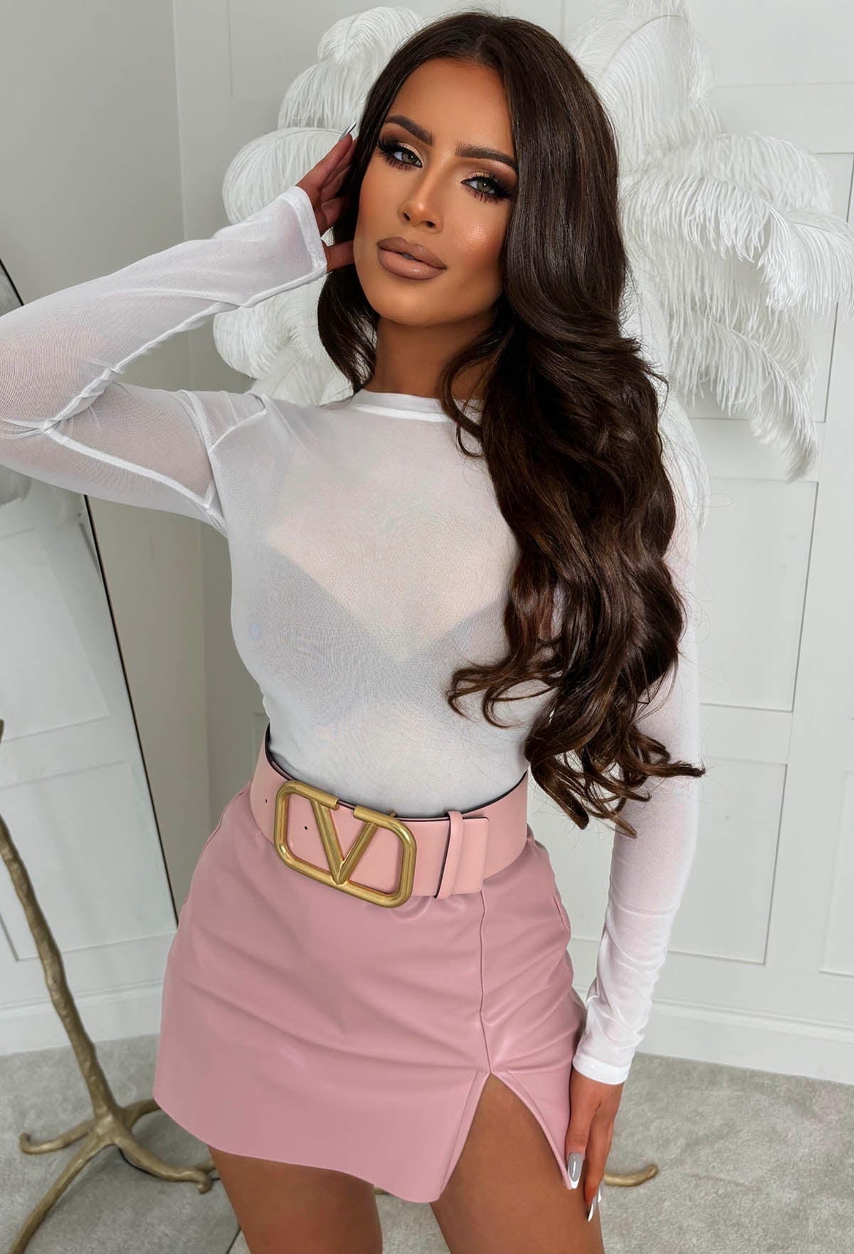 Just Yours Light Pink Faux Leather Split Leg Skort