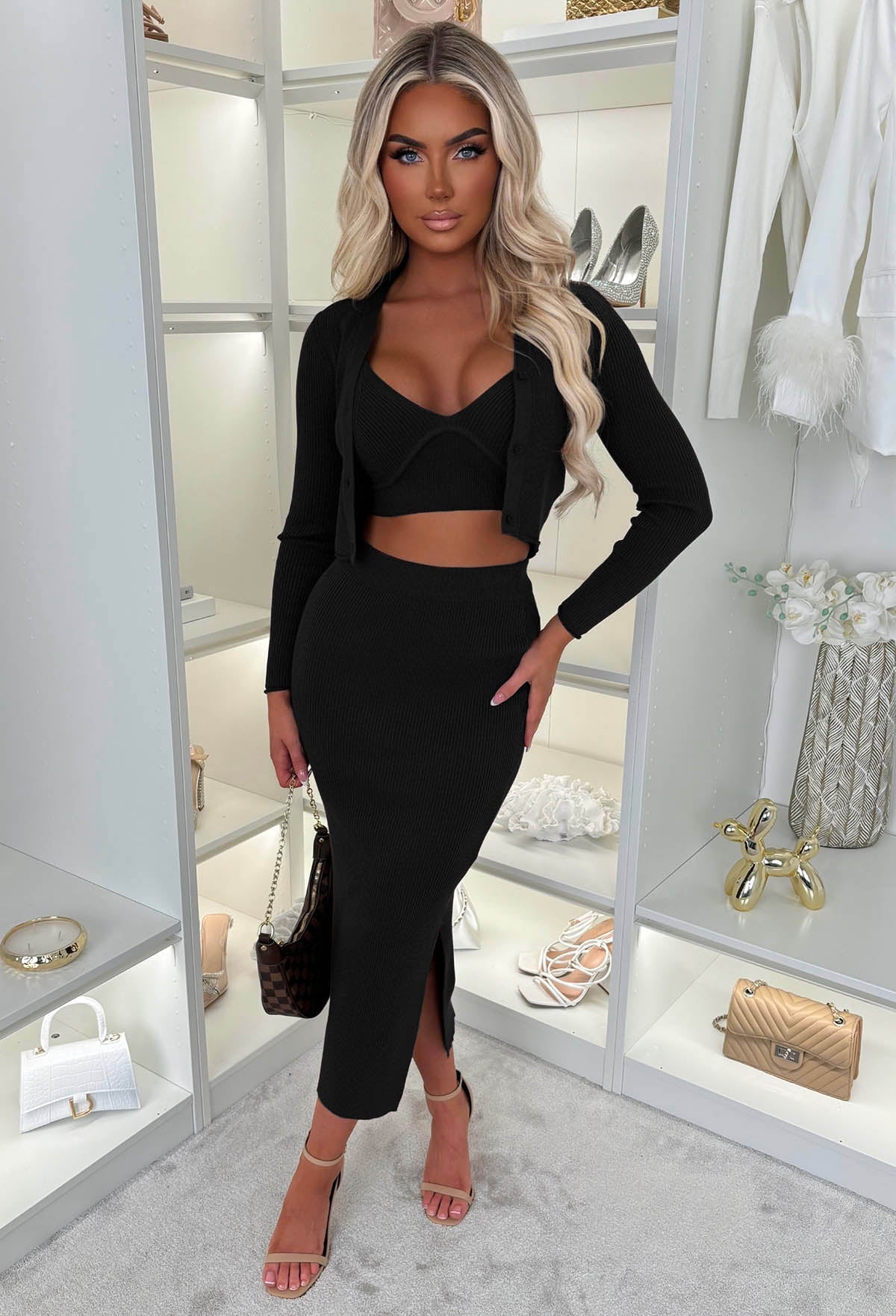 Kendra Black 3 Piece Knitted Set