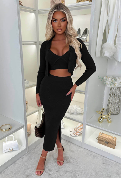 Kendra Black 3 Piece Knitted Set