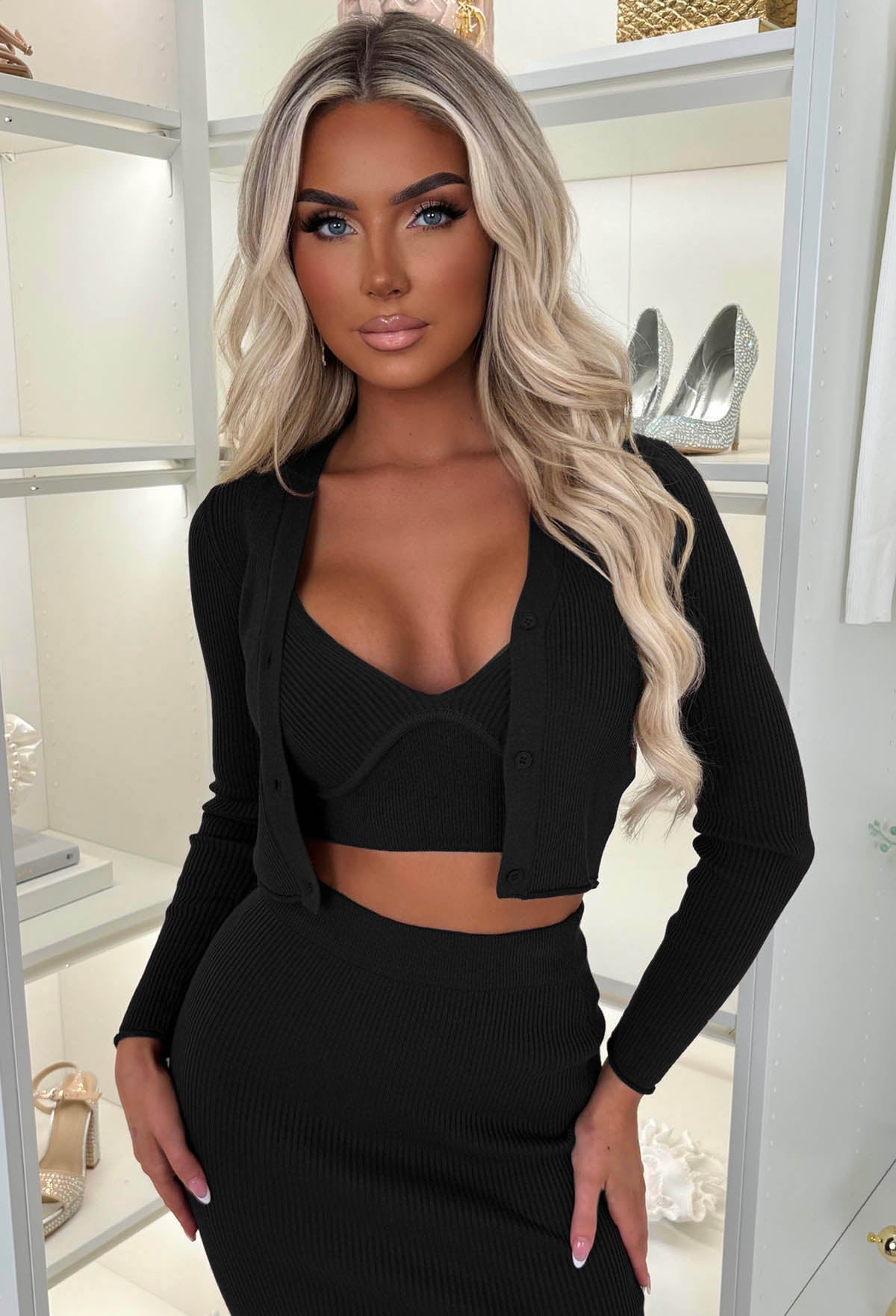 Kendra Black 3 Piece Knitted Set