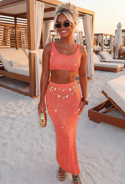 Kiss Me Later Coral Knitted Sequin Vest Top
