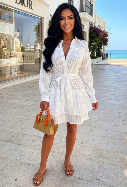 Kiss Me Sweetheart White Ruffle Mini Dress With Tied Bow