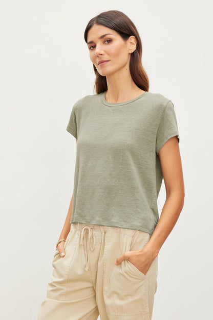 CASEY LINEN KNIT CREW NECK TEE