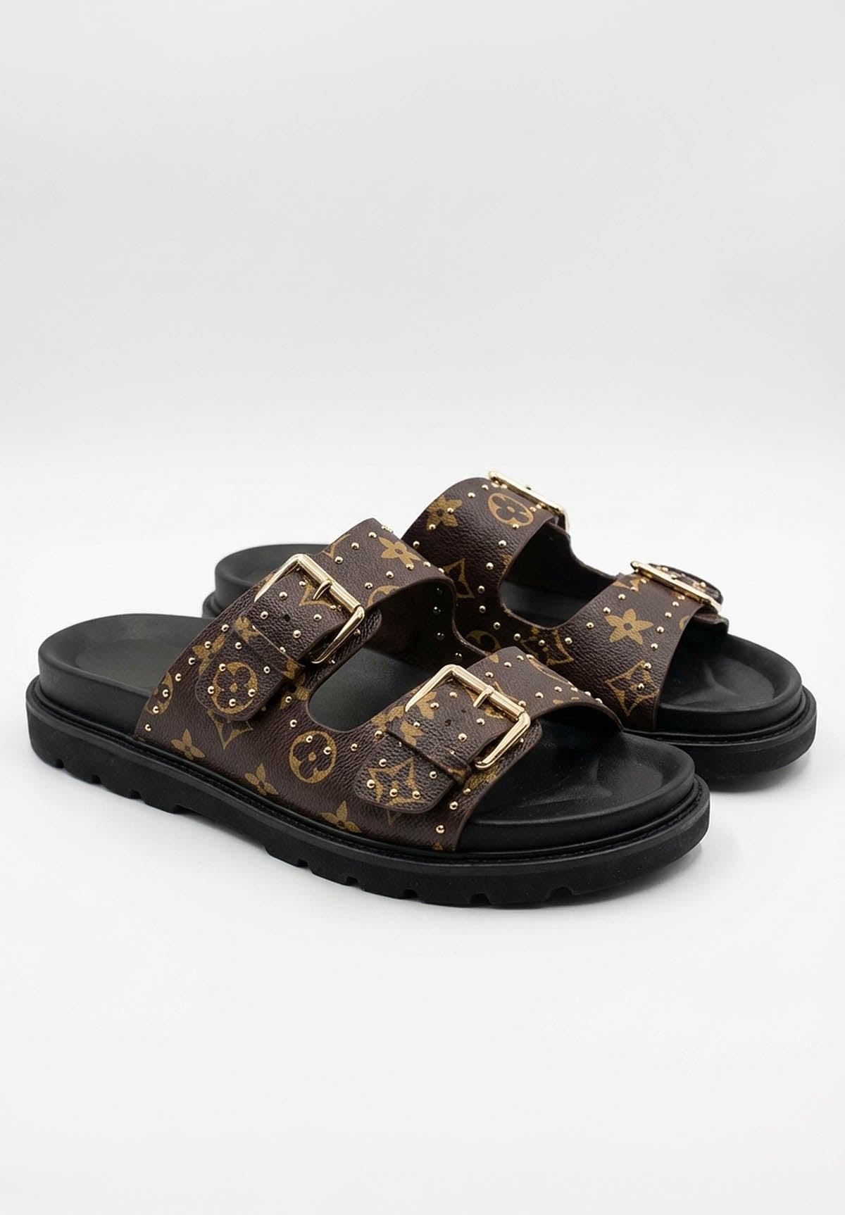 Going Logo Brown Printed Double Strap Sliders