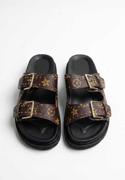 Going Logo Brown Printed Double Strap Sliders
