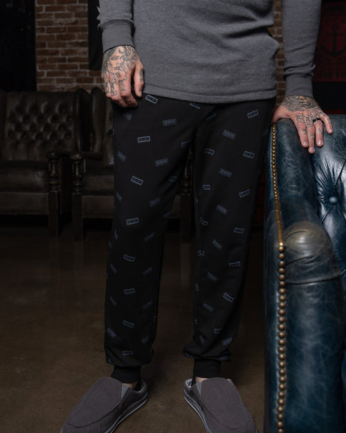 Men's Logo Boxed Pajama Pants - Black & Gray