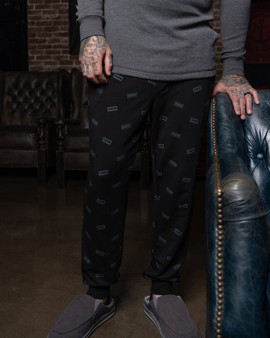 Men's Logo Boxed Pajama Pants - Black & Gray