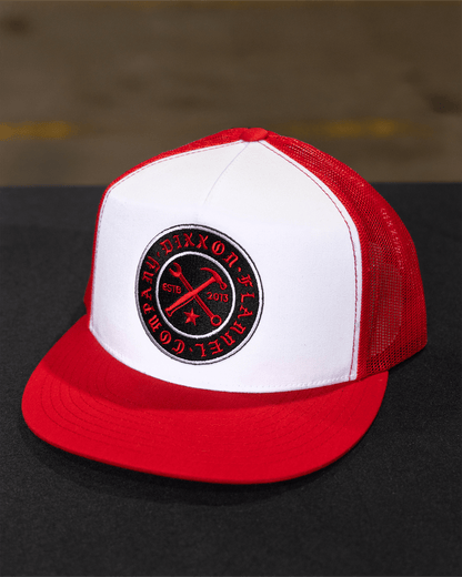 Nameplate Flat Bill Trucker Snapback - Red