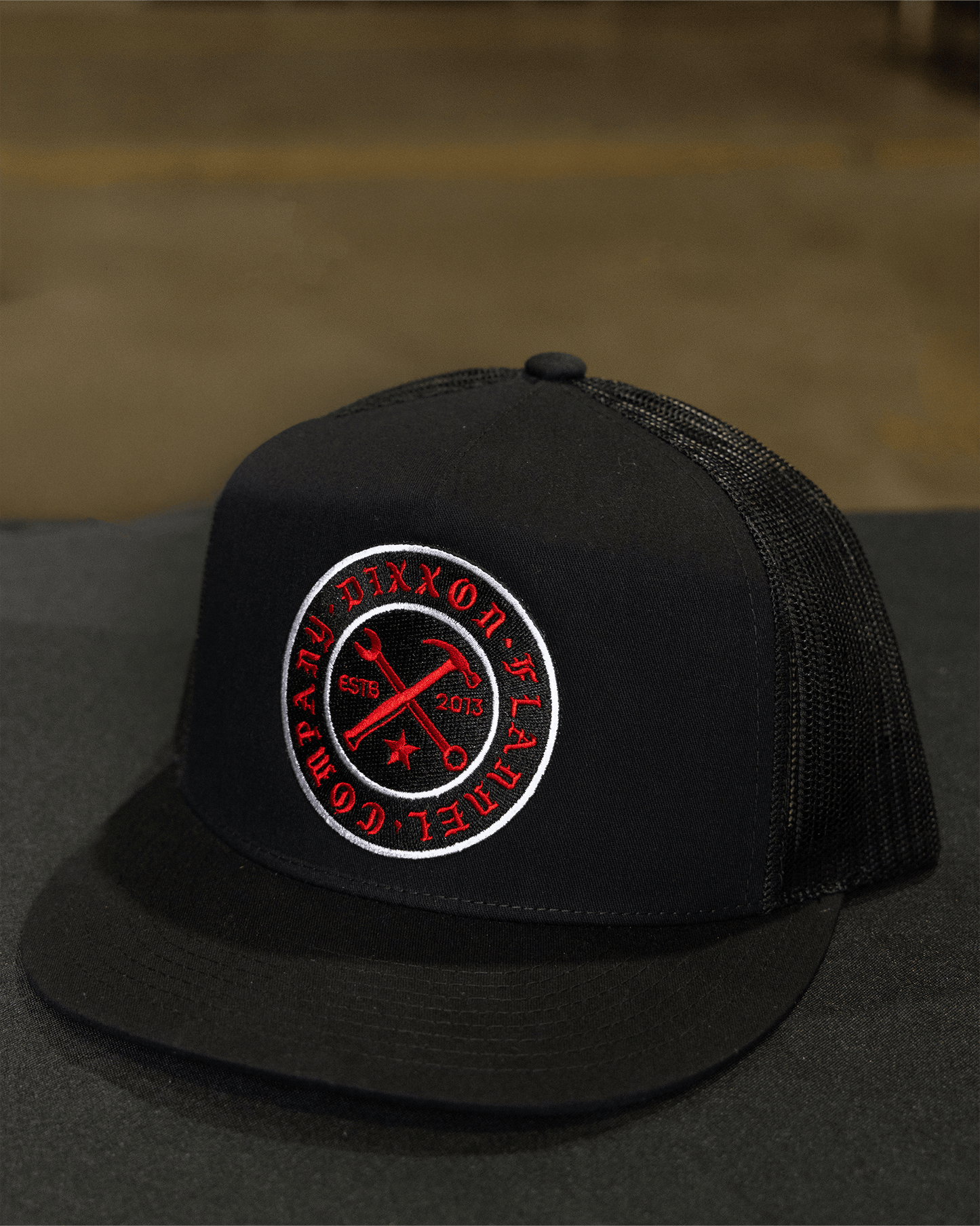 Nameplate Flat Bill Trucker Snapback - Red
