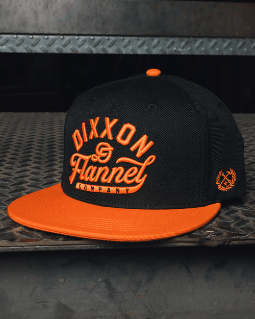 Orange Pastime Flat Bill Snapback - Black
