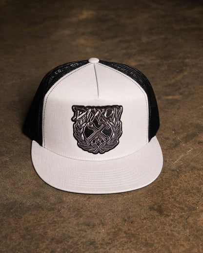 Party Crest Flat Bill Trucker Snapback - Black & Gray