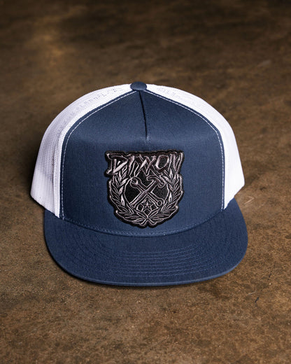 Party Crest Flat Bill Trucker Snapback - Black & Gray