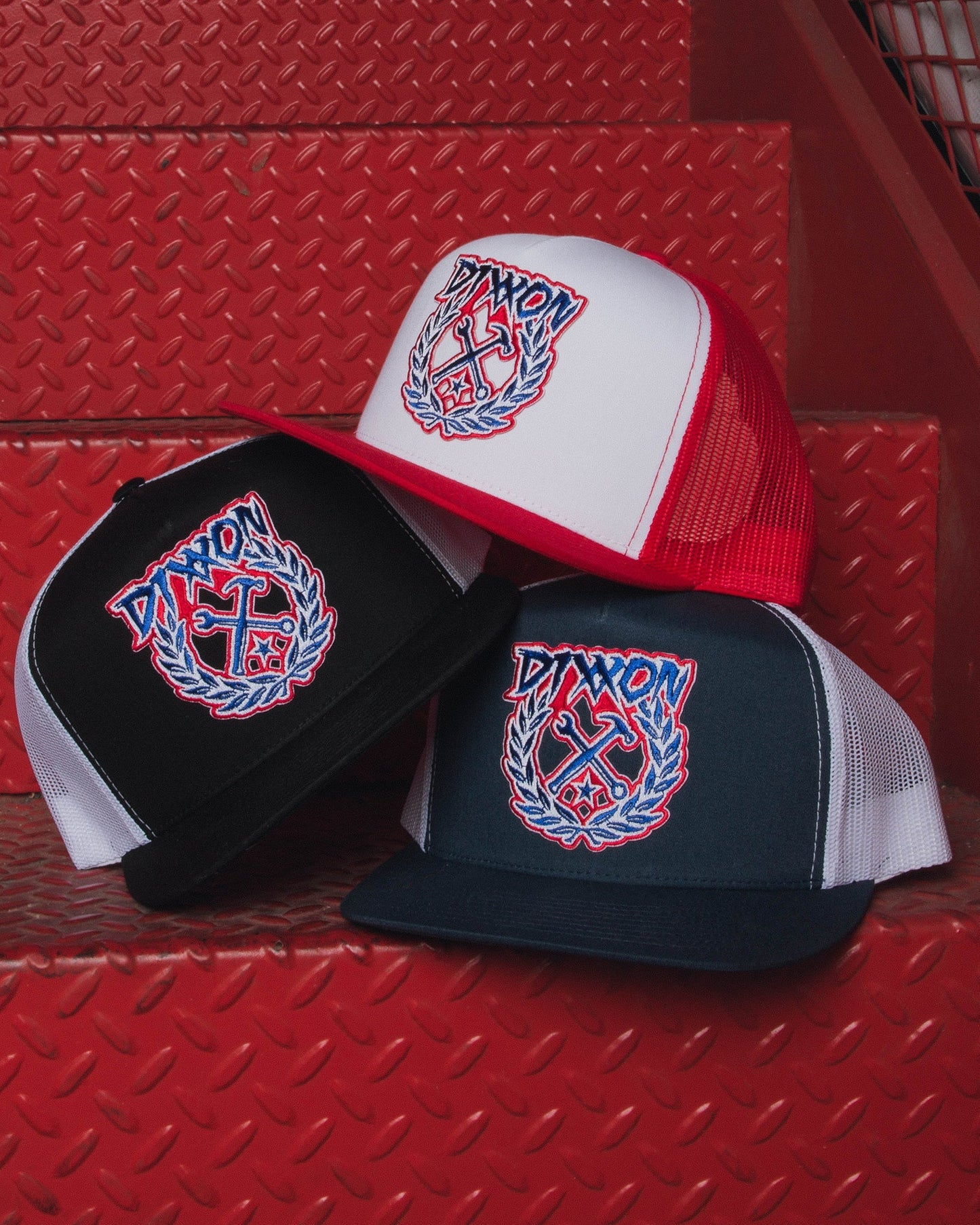 Party Crest Flat Bill Trucker Snapback - Red, White, & Blue
