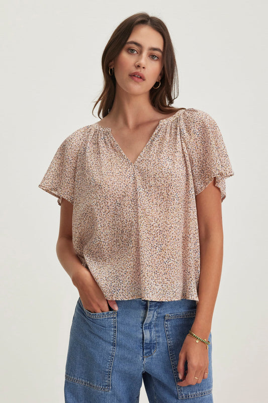 PARK PRINTED CRINKLE COTTON GAUZE TOP