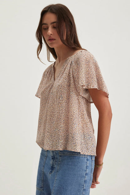 PARK PRINTED CRINKLE COTTON GAUZE TOP