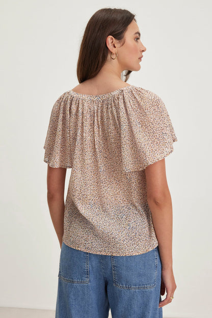 PARK PRINTED CRINKLE COTTON GAUZE TOP