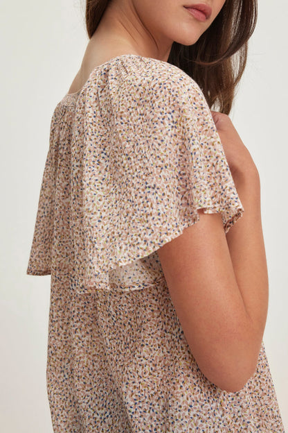 PARK PRINTED CRINKLE COTTON GAUZE TOP