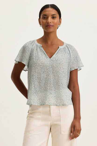 PARK PRINTED CRINKLE COTTON GAUZE TOP
