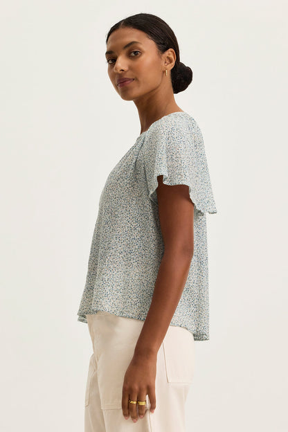 PARK PRINTED CRINKLE COTTON GAUZE TOP