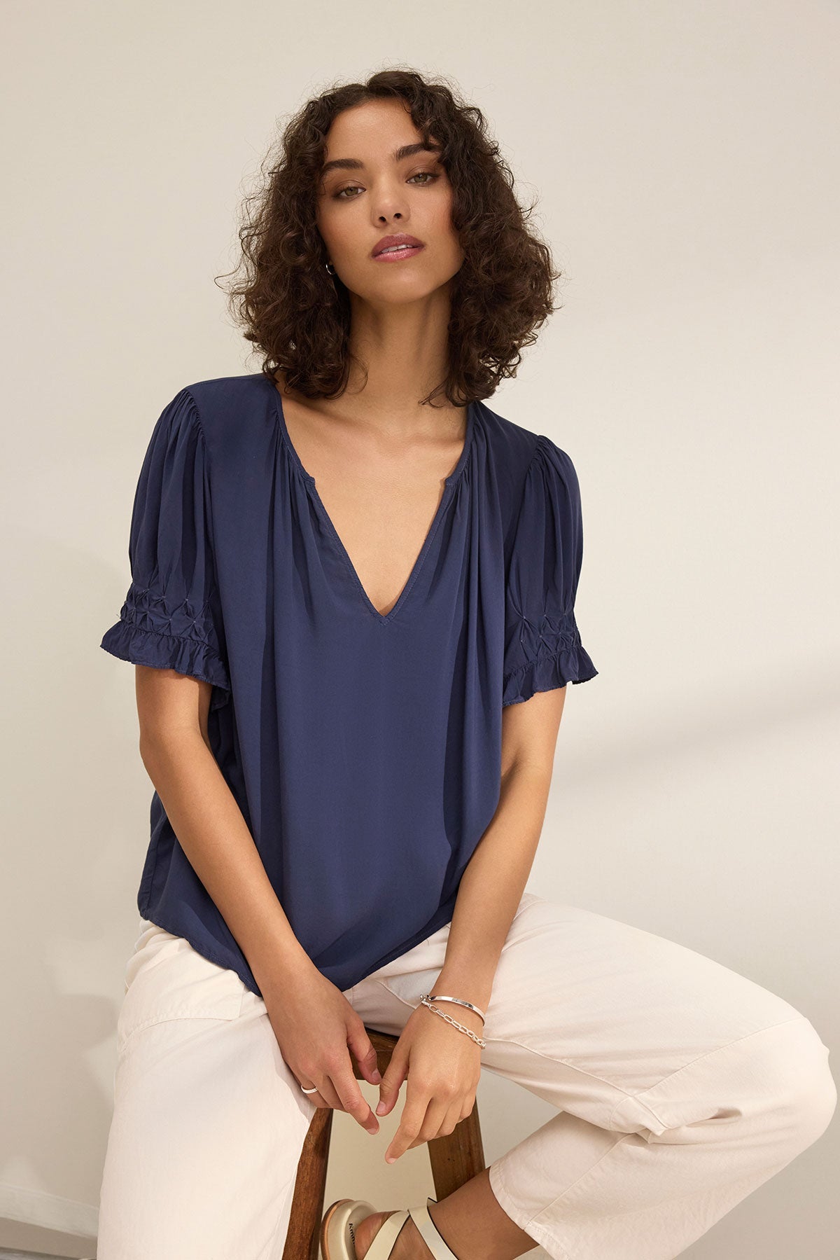 CALISSA SPLIT NECK BLOUSE