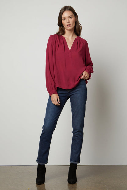 POSIE SPLIT NECK BLOUSE