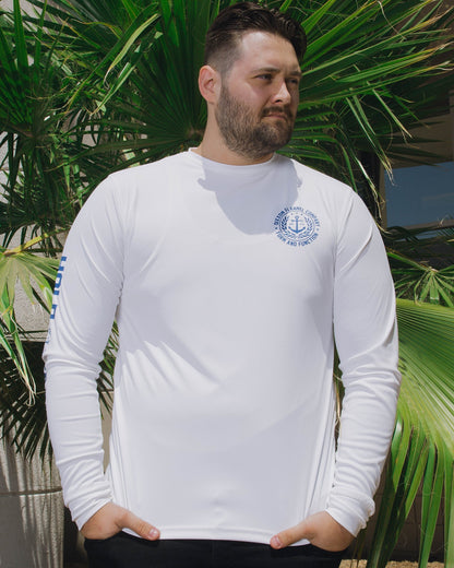 Salty Crest UV Long Sleeve T-Shirt - White & Blue