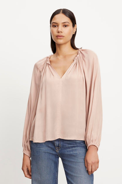 NORIA SATIN PEASANT TOP