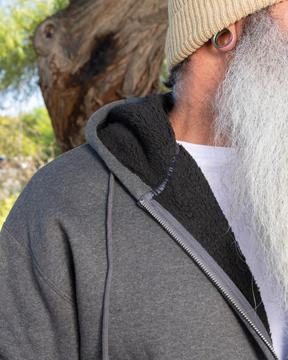 Sherpa Lined Zip Up Hoodie - Heather Charcoal