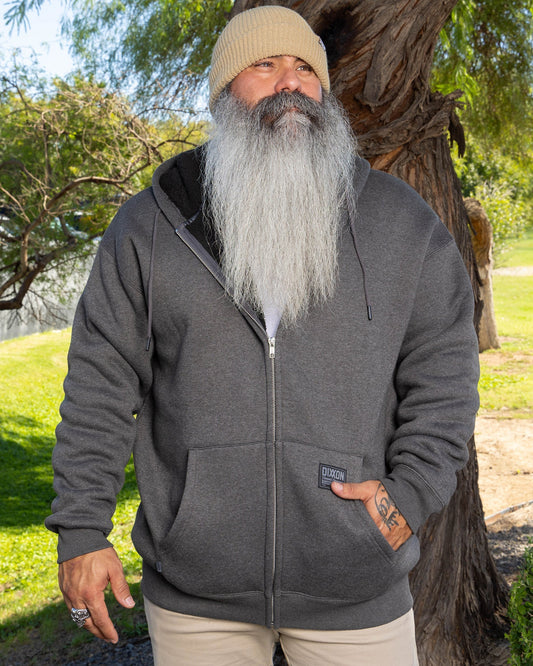 Sherpa Lined Zip Up Hoodie - Heather Charcoal