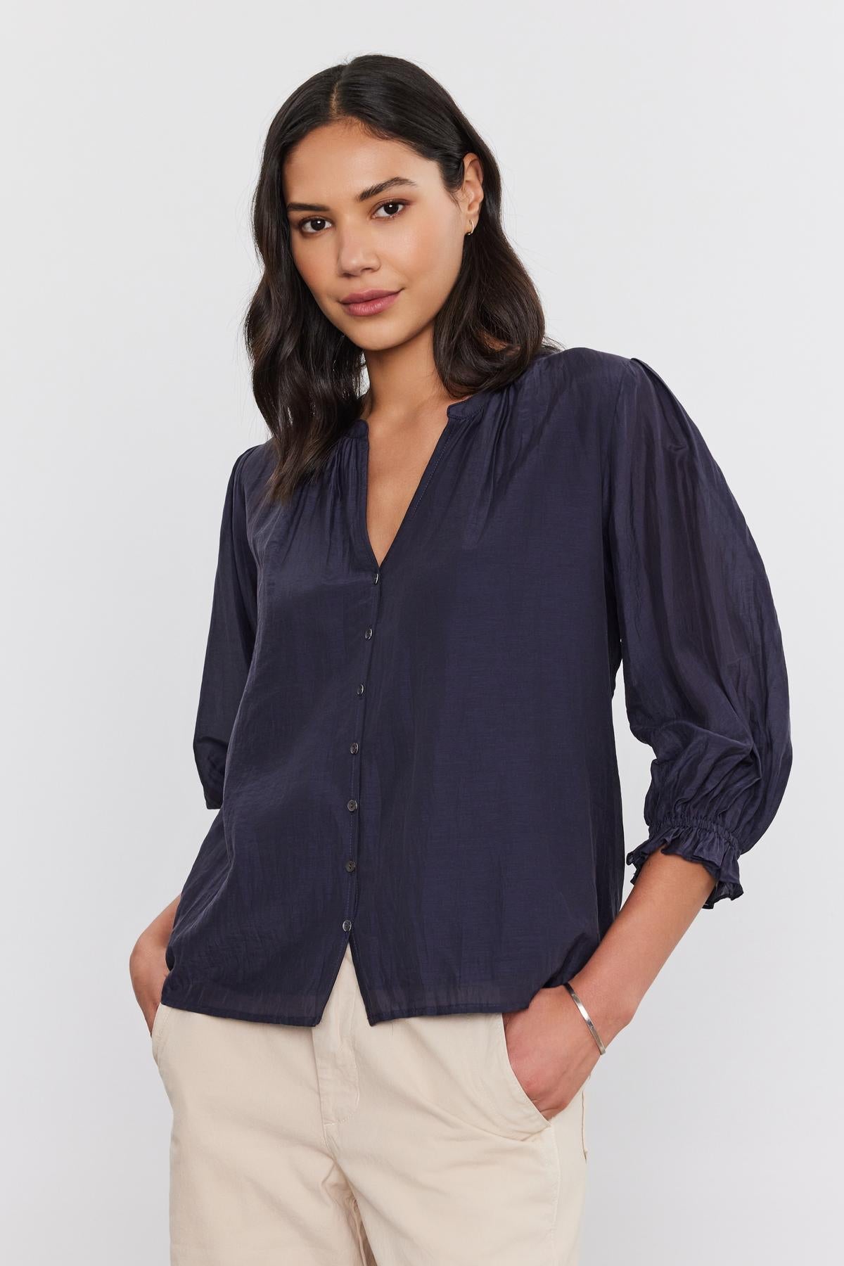 MEL SILK COTTON VOILE BUTTON-UP TOP